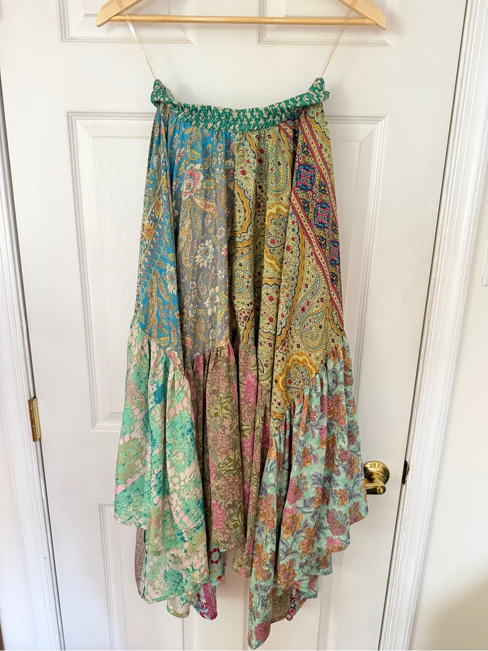 Earthbound Bohemian Patchwork Maxi Skirt - Green Multi